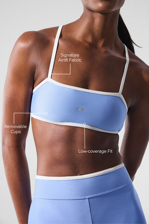 alo Women's Airlift Charger Bra - Crystal Clear Blue/White