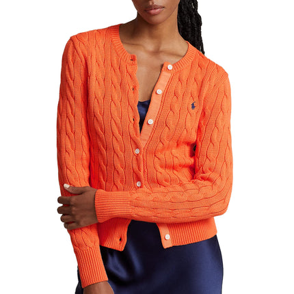 Polo Ralph Lauren Women's Cable Knit Cotton Crewneck Cardigan Kona Orange