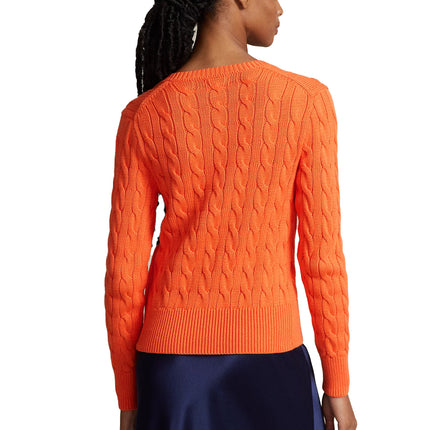 Polo Ralph Lauren Women's Cable Knit Cotton Crewneck Cardigan Kona Orange