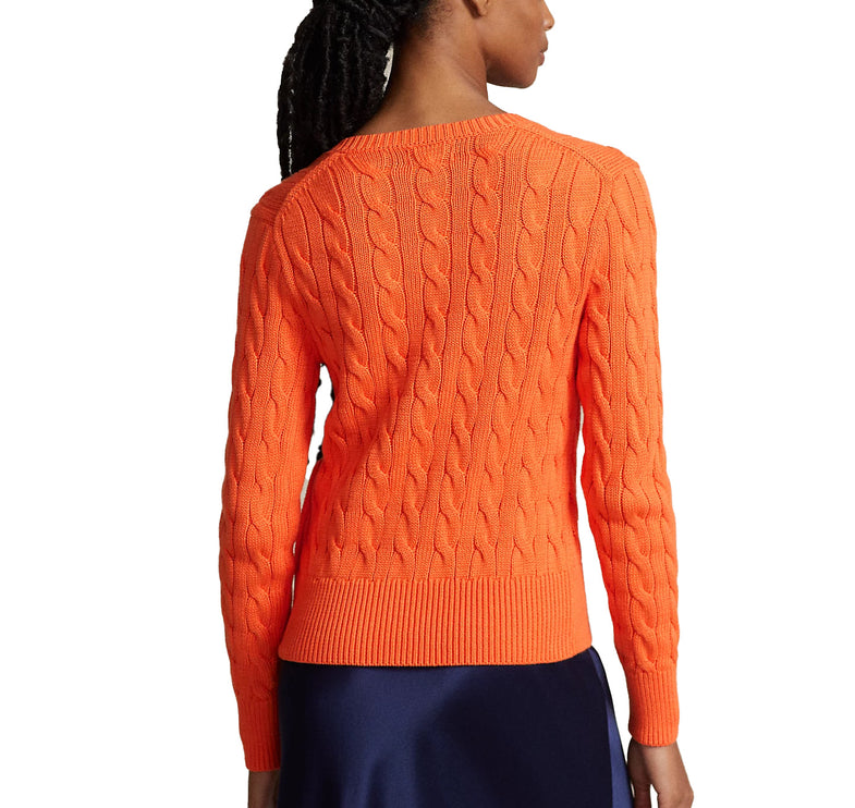 Polo Ralph Lauren Women's Cable Knit Cotton Crewneck Cardigan Kona Orange