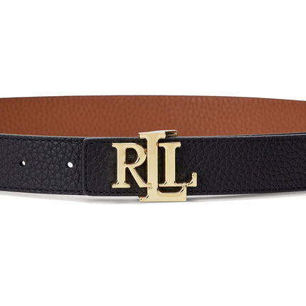 Polo Ralph Lauren Women's Logo Reversible Pebbled Leather Belt Black/Gold - Ready to Ship