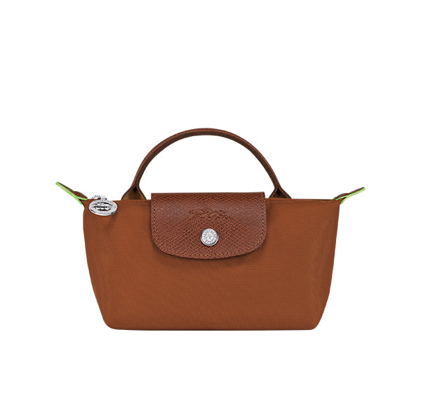 Longchamp Women's Le Pliage Green Pouch With Handle Cognac - Ready to Ship