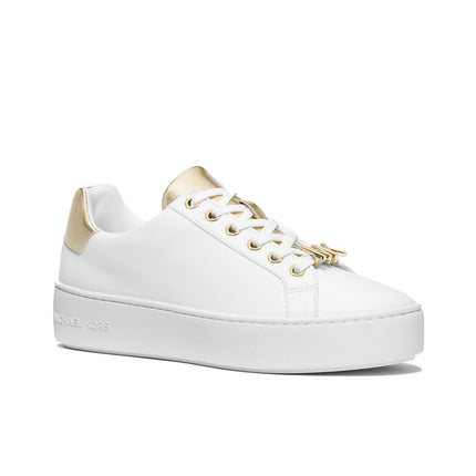 Michael Kors Women's Poppy Metallic Trim Sneaker White/Pale Gold - Ready to Ship