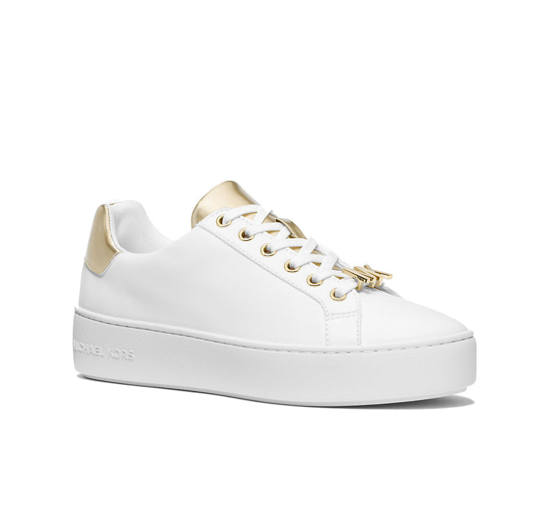 Michael Kors Women's Poppy Metallic Trim Sneaker White/Pale Gold - Ready to Ship