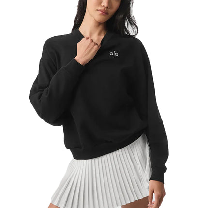 Alo Yoga Women's Accolade Crew Neck Pullover Black - Ready to Ship