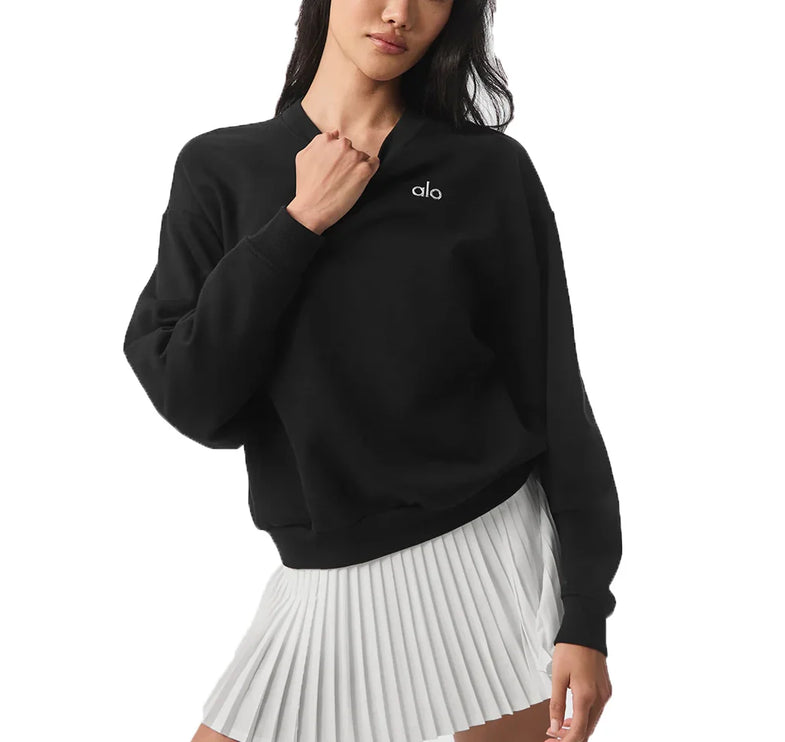 Alo Yoga Women's Accolade Crew Neck Pullover Black - Ready to Ship