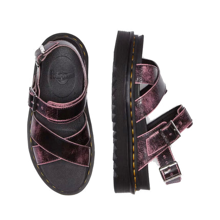 Dr. Martens Women's Voss II Distressed Leather Platform Sandals Black/Fondant Pink