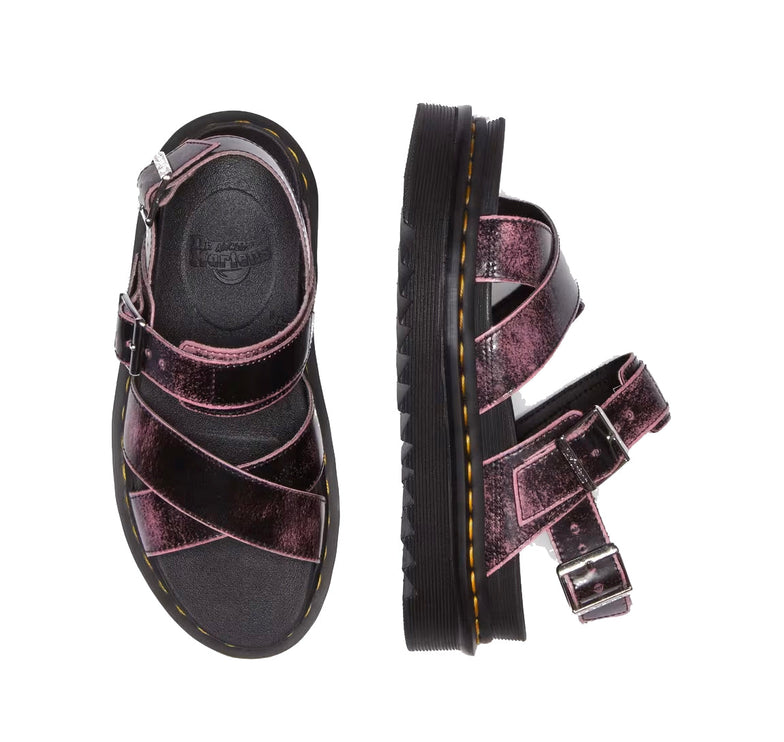 Dr. Martens Women's Voss II Distressed Leather Platform Sandals Black/Fondant Pink