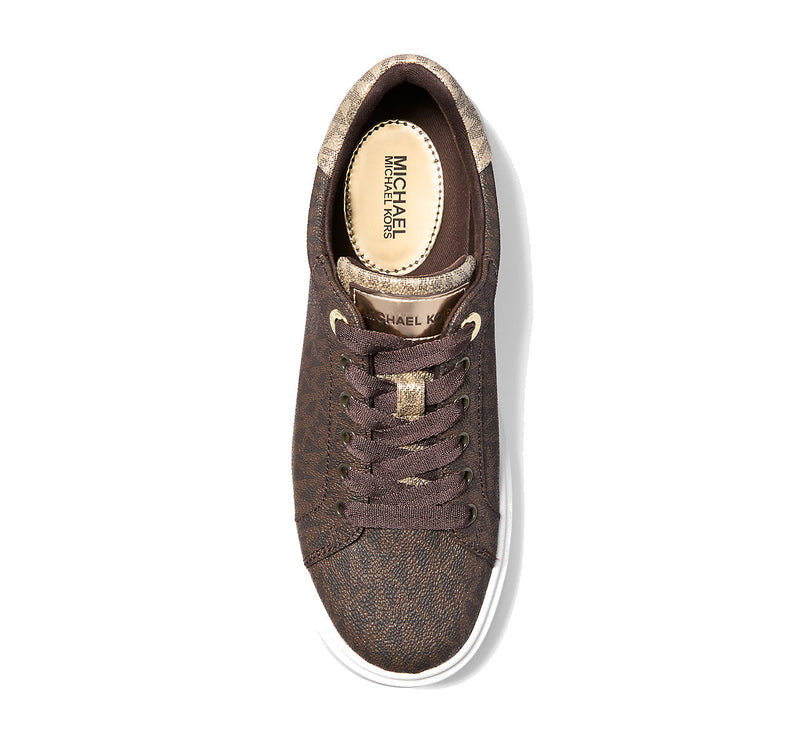 Michael Kors Women's Romey Metallic Two Tone Signature Logo Platform Sneaker Brown