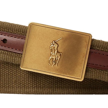 Polo Ralph Lauren Men's Pony Plaque Canvas & Leather Belt Canopy Olive/Brown