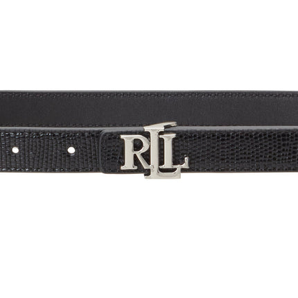 Polo Ralph Lauren Women's Logo Reversible Embossed Skinny Belt Black/Silver