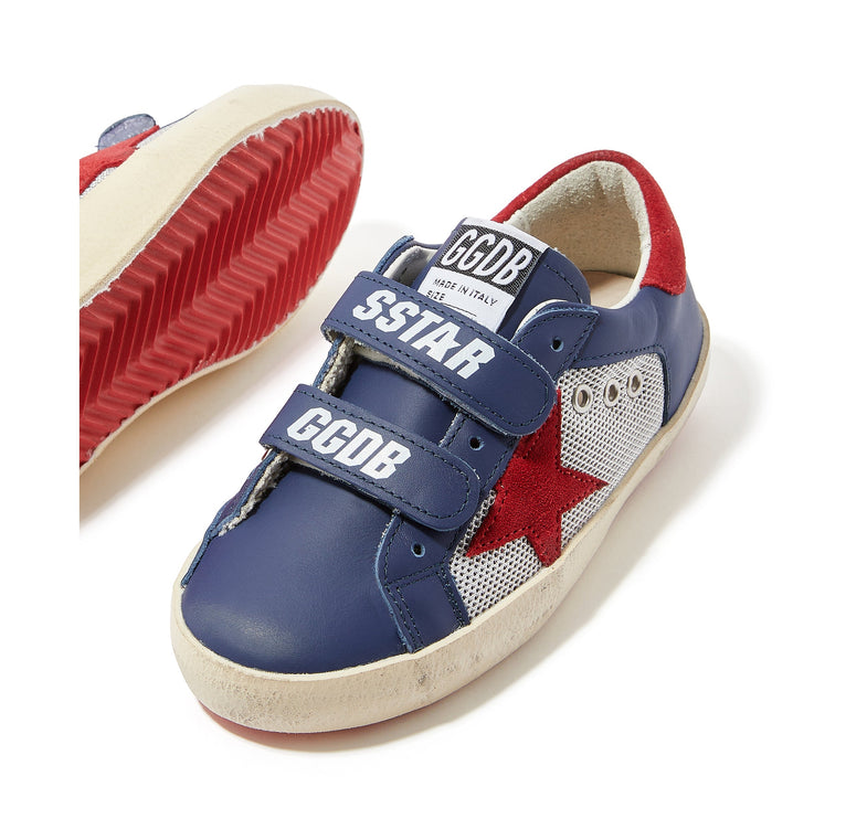 Golden Goose Hook and Loop Grade School Super Star Navy/Silver/Red