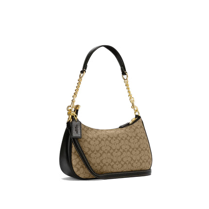 Coach Women's Teri Shoulder Bag In Signature Canvas Gold/Khaki/Black