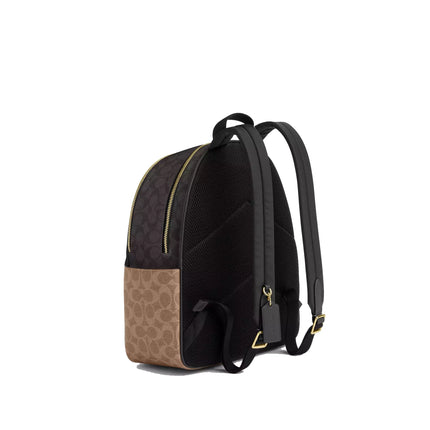 Coach Women's Court Backpack In Blocked Signature Canvas Gold/Walnut/Tan