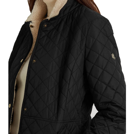 Ralph Lauren Women's Corduroy Trim Quilted Coat Black - Ready to Ship