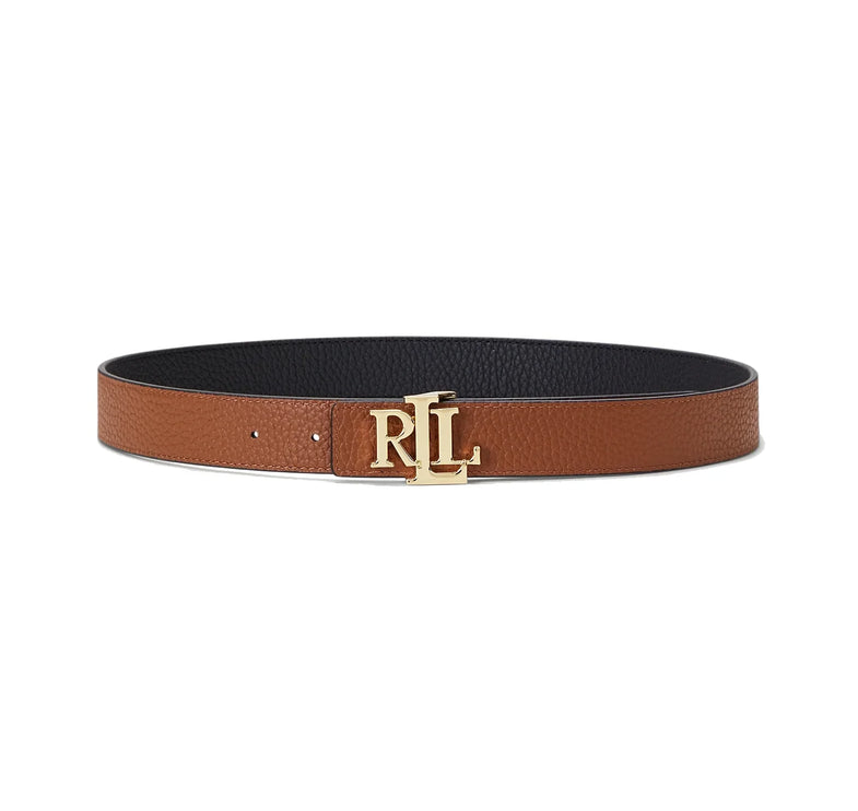 Polo Ralph Lauren Women's Logo Reversible Pebbled Leather Belt Black/Gold - Ready to Ship