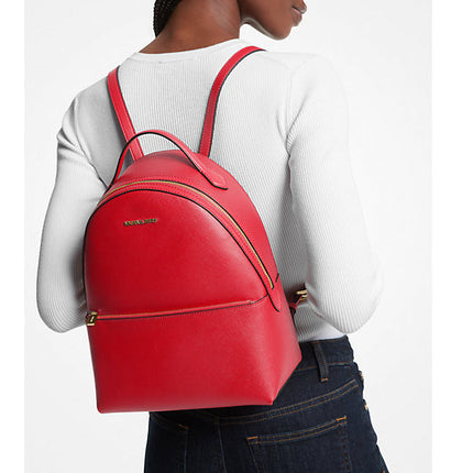 Michael Kors Women's Sheila Medium Faux Saffiano Leather Backpack Bright Red