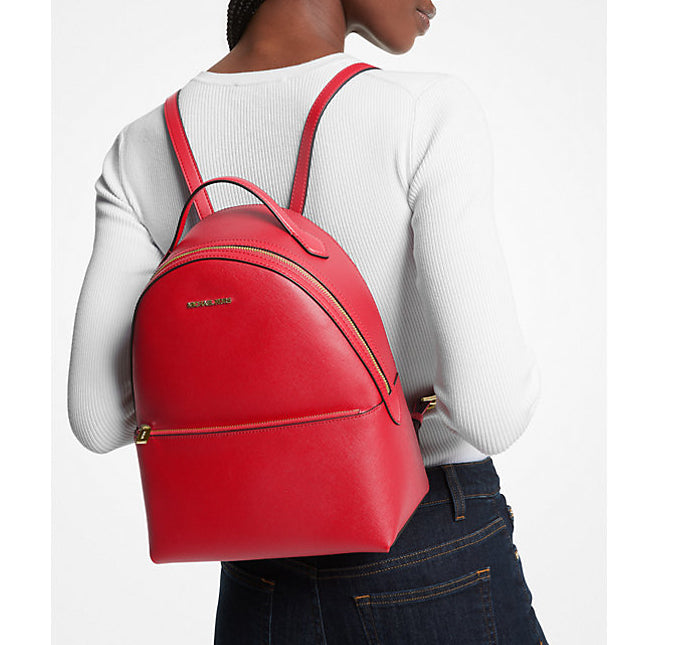 Michael Kors Women's Sheila Medium Faux Saffiano Leather Backpack Bright Red