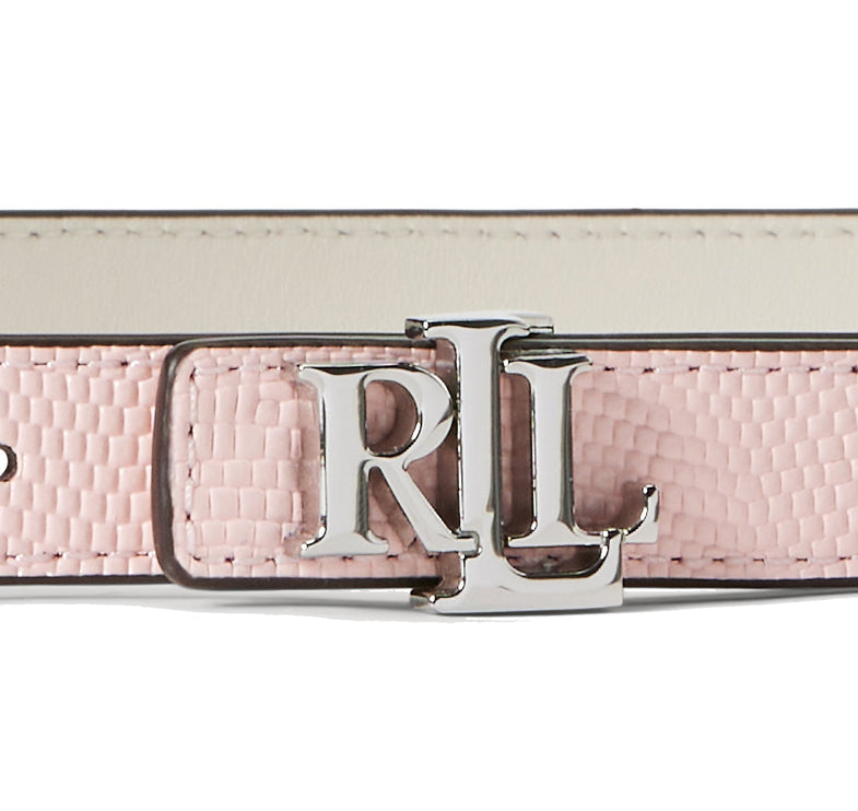 Polo Ralph Lauren Women's Logo Reversible Embossed Skinny Belt Tea Rose/Soft White