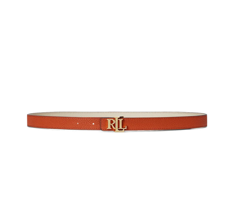 Polo Ralph Lauren Women's Logo Reversible Leather Skinny Belt Explorer Sand/Rust Orange - Ready to Ship