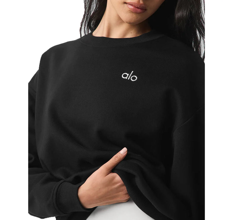 Alo Yoga Women's Accolade Crew Neck Pullover Black - Ready to Ship