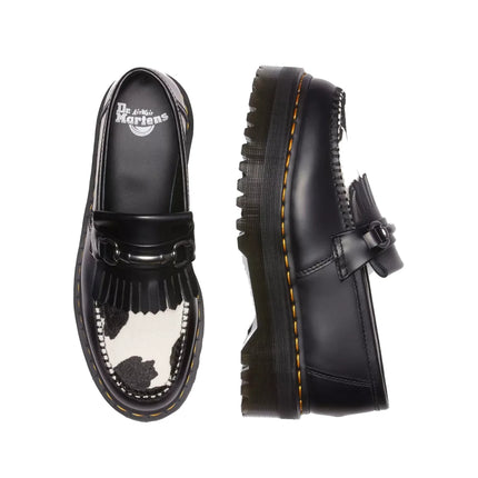 Dr. Martens Unisex Adrian Snaffle Hair On & Leather Cow Print Kiltie Loafers Black