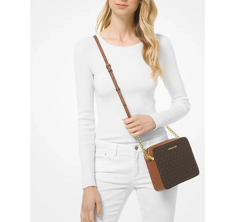 Michael Kors Women's Jet Set Large Printed Logo Crossbody Bag Brown