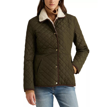 Ralph Lauren Women's Corduroy Trim Quilted Coat Litchfield - Ready to Ship