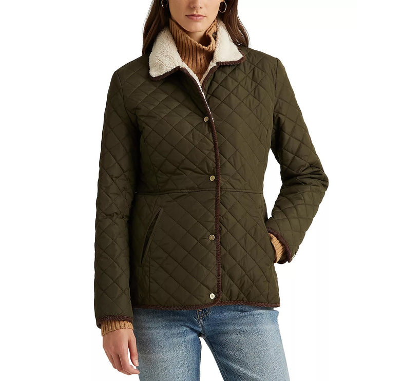 Ralph Lauren Women's Corduroy Trim Quilted Coat Litchfield - Ready to Ship