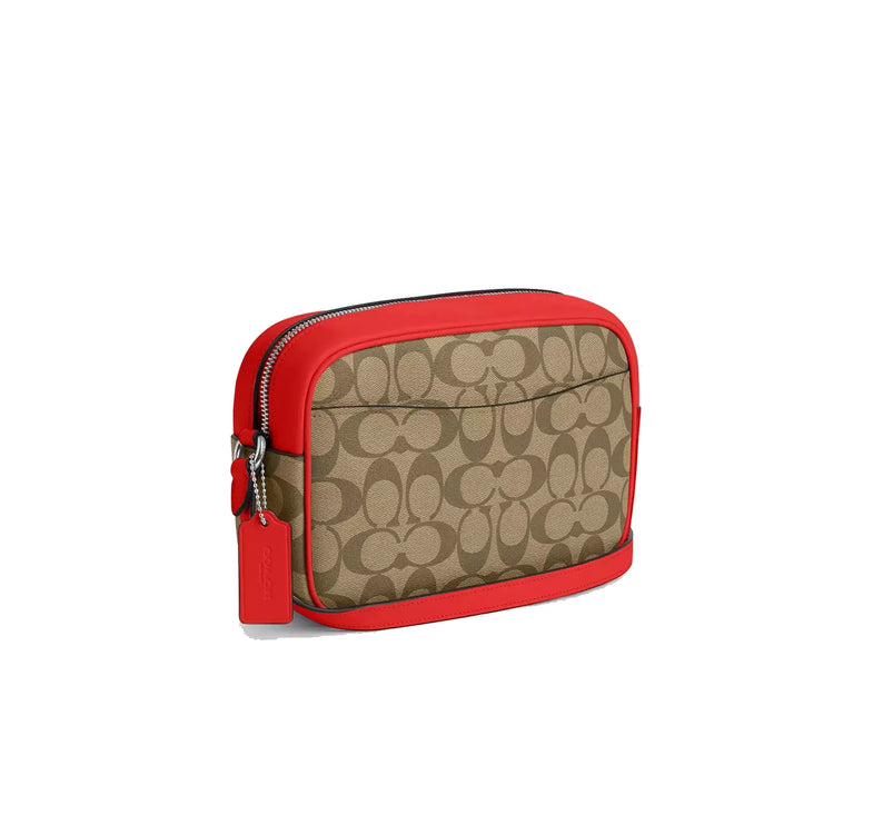 Coach Women's Jamie Camera Bag In Signature Canvas Silver/Khaki/Miami Red