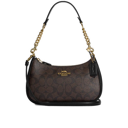 Coach Women's Teri Shoulder Bag In Signature Canvas Gold/Brown Black