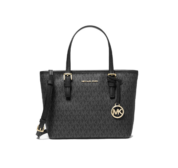 Michael Kors Women's Jet Set Travel Extra Small Logo Top Zip Tote Bag Black