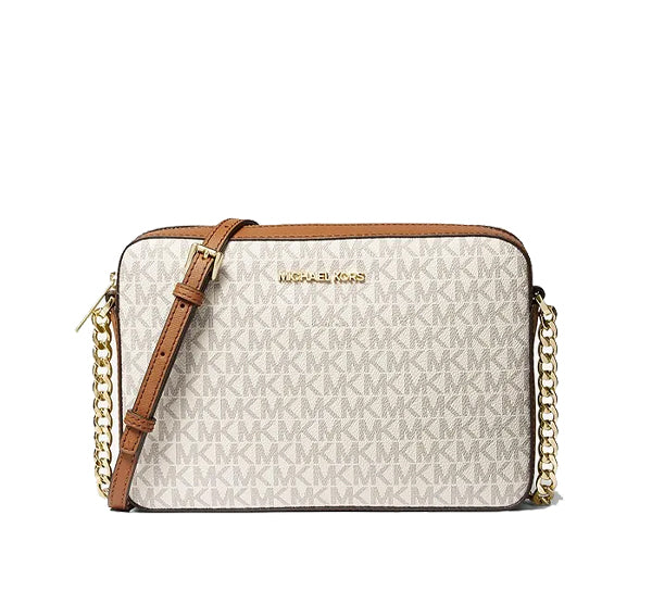 Michael Kors Women's Jet Set Large Printed Logo Crossbody Bag Vanilla