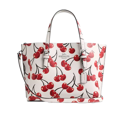 Coach Women's Mollie Tote Bag 25 With Cherry Print Silver/Chalk Multi