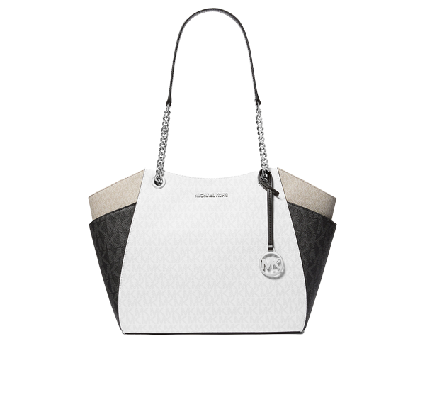 Michael Kors Women's Jet Set Large Color-Block Signature Logo Shoulder Bag Optic White Multi