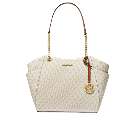 Michael Kors Women's Jet Set Large Signature Logo Shoulder Bag Vanilla