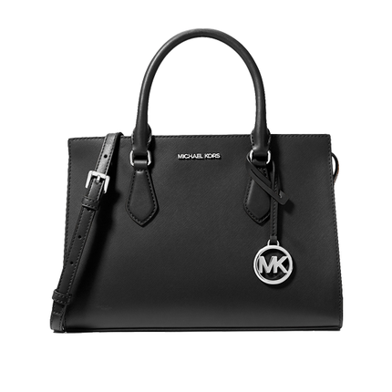 Michael Kors Women's Sheila Medium Faux Saffiano Leather Satchel Black Silver