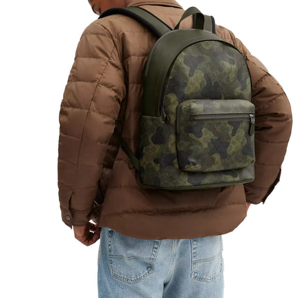 Coach Unisex West Backpack In Signature Camo Print Qb/Dark Shamrock Multi