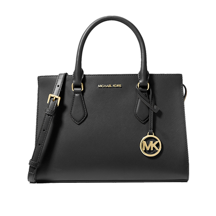 Michael Kors Women's Sheila Medium Faux Saffiano Leather Satchel Black Gold