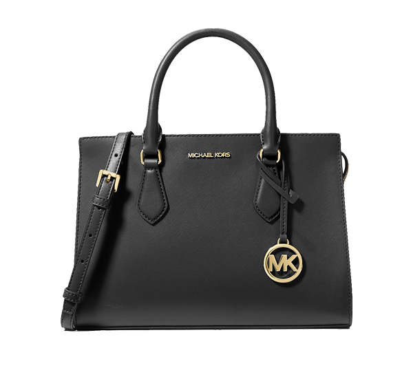 Michael Kors Women's Sheila Medium Faux Saffiano Leather Satchel Black Gold