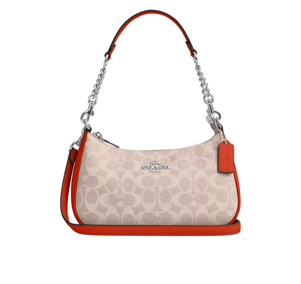 Coach Women's Teri Shoulder Bag In Signature Canvas Silver/Sand/Deep Orange