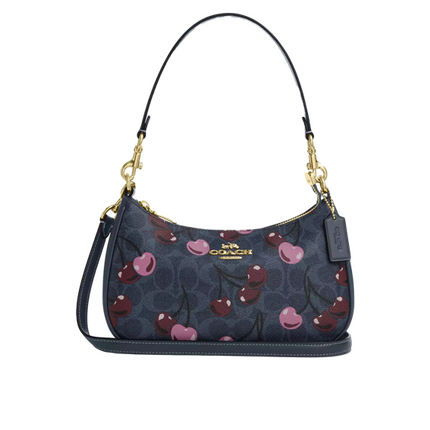 Coach Women's Teri Shoulder Bag In Signature Canvas With Cherry Print Gold/Denim Multi