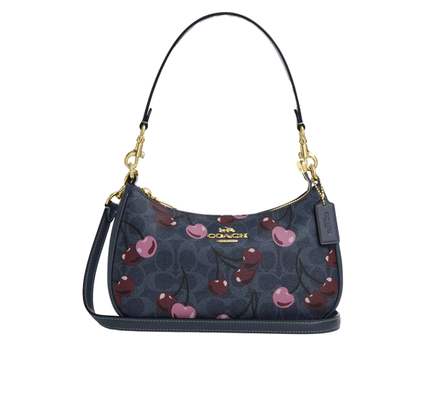 Coach Women's Teri Shoulder Bag In Signature Canvas With Cherry Print Gold/Denim Multi