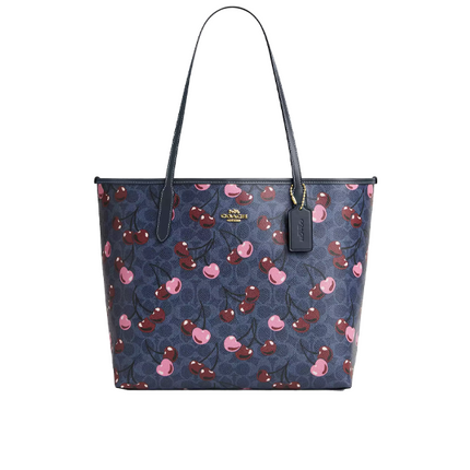 Coach Women's City Tote Bag In Signature Canvas With Cherry Print Gold/Denim Multi