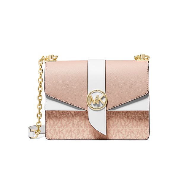 Michael Kors Women's Greenwich Small Color-Block Logo and Saffiano Leather Crossbody Bag Ballet Multi/Gold