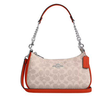 Coach Women's Teri Shoulder Bag In Signature Canvas Silver/Sand/Deep Orange