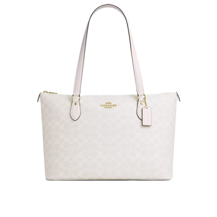 Coach Women's Gallery Tote Bag In Signature Canvas Gold/White/Chalk