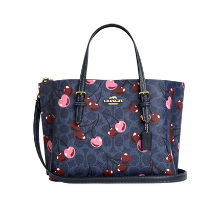 Coach Women's Mollie Tote Bag 25 In Signature Canvas With Cherry Print Gold/Denim Multi