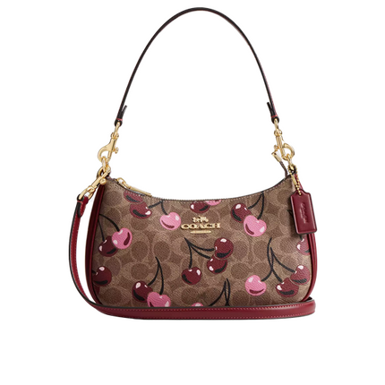 Coach Women's Teri Shoulder Bag In Signature Canvas With Cherry Print Gold/Tan Multi