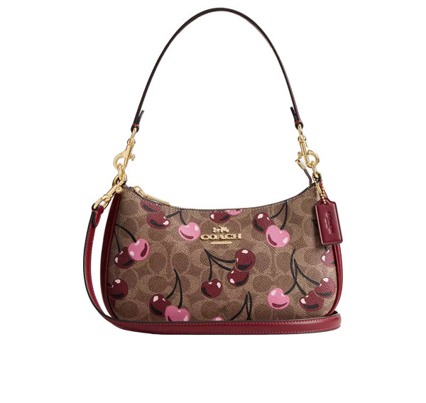 Coach Women's Teri Shoulder Bag In Signature Canvas With Cherry Print Gold/Tan Multi